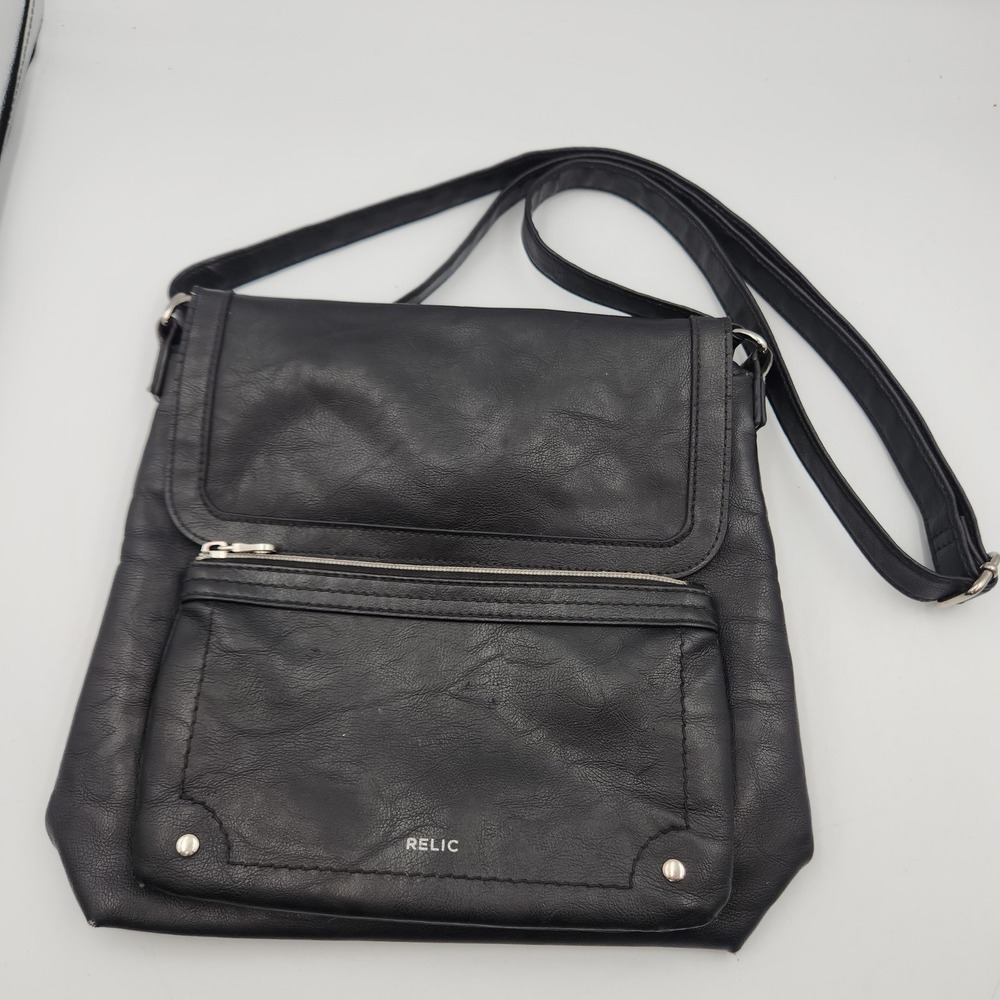 Relic Crossbody Bag Black Faux Leather Adjustable‎ Strap Messenger Style